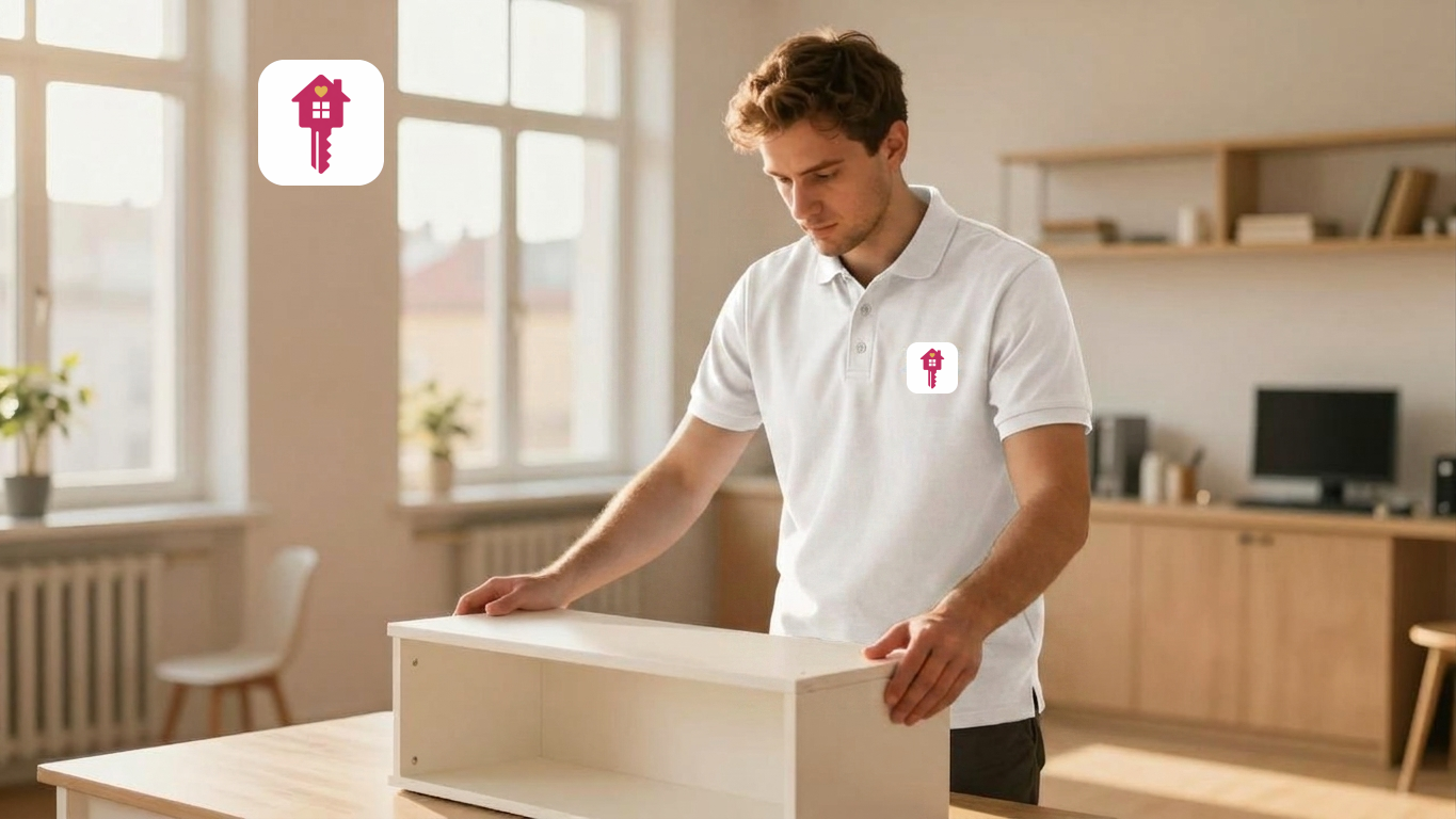 Hodinový manžel montuje skříň v pražském bytě